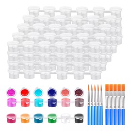 50 Macetas de Pintura Vacías con Tapas y 10 Pintura Pinceles,Recipientes de Pintura Vacíos,3ml Mini Tazas de Pintura, manualidades,Recipientes para Campamento de Verano,Niños,Escuelas,Pinturas