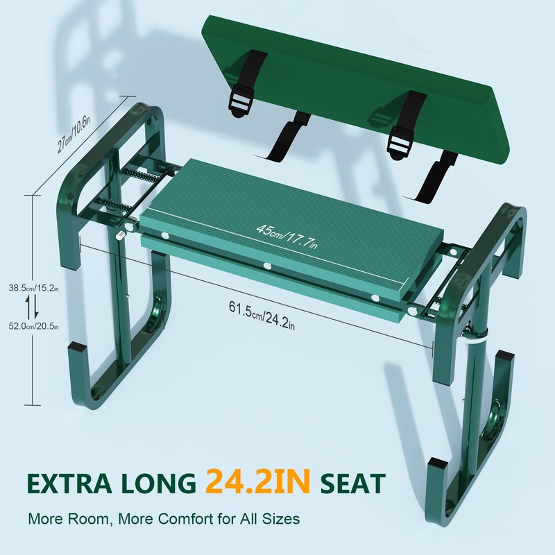 AUROPEAK 2-in-1 Garden Kneeler and Seat, Adjustable Garden Stool with