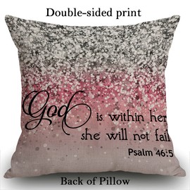 Smooffly PSALM 46:5 God is Within Her Cushion Cover, Outdoor Cushion She Will not Fall Bible Verse Throw Pillow Case Decorative for Living Room Sofa Bed,45cmx45cm 18x18 inch