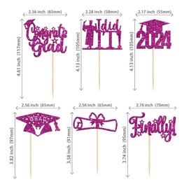 24 piezas 2022 decoraciones para magdalenas de graduación con purpurina morada, finalmente I Did It, decoraciones para pasteles, felicitaciones, graduación 2022, tapas para magdalenas, 2022, decoraciones para tartas temáticas de graduación