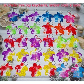30 Packs Rainbow Bulk Turtle Mini Pop Fidget Keychain Bubble Gift for Boys Girls Birthday Holiday Party Favors, Small Classroom Student Stress Relief Rewards Prizes
