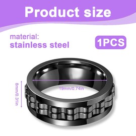 SGERUFZ 1 Fidget Ring, Stress Relief and Anti-Anxiety Rings, Polished Heavy Fidget Rings, Fashion Accessories, Gift for Men and Women (8mm, 59.5mm) (Black)