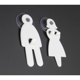 Lucore Happy Couple Man & Woman Funny Hanging Hooks - Set 2 Pcs Novelty Gag His & Her Wall Utility Hangers with Suction Cups (White)