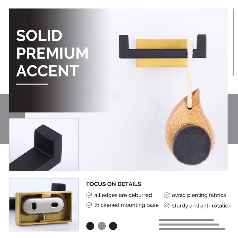 Angle Simple Double Towel Hook Black & Gold, Stainless Steel