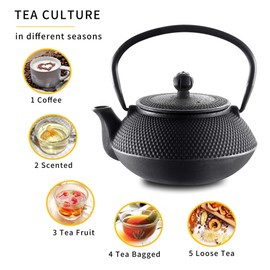 Velaze Cast Iron Teapot Set,Japanese Teapot Heat Preservation with Trivet,Stainless Steel Infuser and 2 Cups,Durable Cast Iron with a Fully Enameled Interior,Beautiful Hammered Design,700ML/23oz
