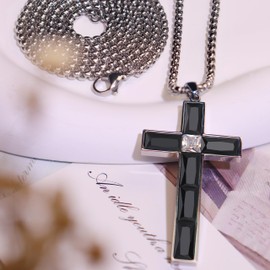 Mens Cross Necklace, Cross Necklace for Men/Women Double Chain 18"/24", 7A Super Sparkling CZ, Hypoallergenic Perfect Gift for Couples, Son, Father, Girls, Friend on Various Holidays Occasions