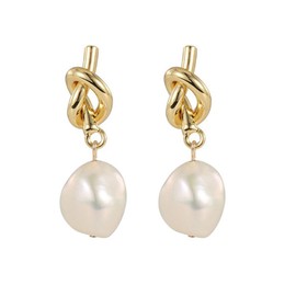 Gold Pearl Earrings for Women Dainty Pearl Knot Dangle Earrings Hypoallergenic Pearl Geometric Stud Earrings Trendy Jewelry Gifts for Women (A.)