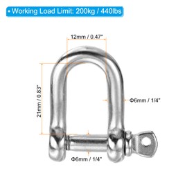 PATIKIL Screw Pin Shackle M6 1/4" 440lbs, 4 Pack 304 Stainless Steel D Ring Shackle for Chains Wire Rope Outdoor, Silver