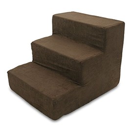 Best Pet Supplies 3-Step Pet Stairs, 18 by 15 by 13-Inch, Dark Brown Suede