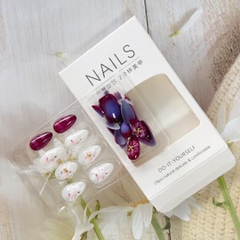 LPOODDNU 3D Handmade Press on Nails with Charms Medium Almond Fake Nails Cute Purple White Nails Press ons 3D Flowers Stick on Nails Almond Shape Acrylic Nails Pearl Nails for Women Daily Wear