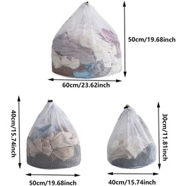 Mesh Laundry Bags,3PCS Drawstring Washing Machine Bag,Coarse Mesh Laundry Bag,for Sweater Dress Garment Blouse Dirty Clothes College Dorm Travel Organizer