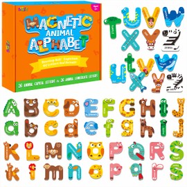 52 Magnetic Alphabet, 26 Uppercase & 26 Lowercase Letters, Adorable Animal Shape Alphabet ABC Magnets for Fridge Educational Spelling Learning Games Toys Set for Kids, Toddlers 3 4 5 Years Old
