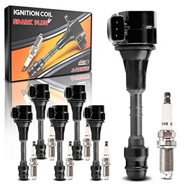 A-Premium Ignition Coil and Iridium Spark Plug Kit Set of 6 Compatible with Nissan Altima Frontier Murano Pathfinder Quest Xterra Infiniti I35 QX4 Suzuki Equator 3.0L 3.5L 4.0L