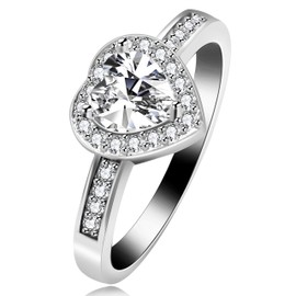 Uloveido White Gold Plated Anniversary Ring Enhancer for Women Wedding Engagement 2 Silver Color Heart Rings Set with CZ Crystals Size6 Y478-Y036