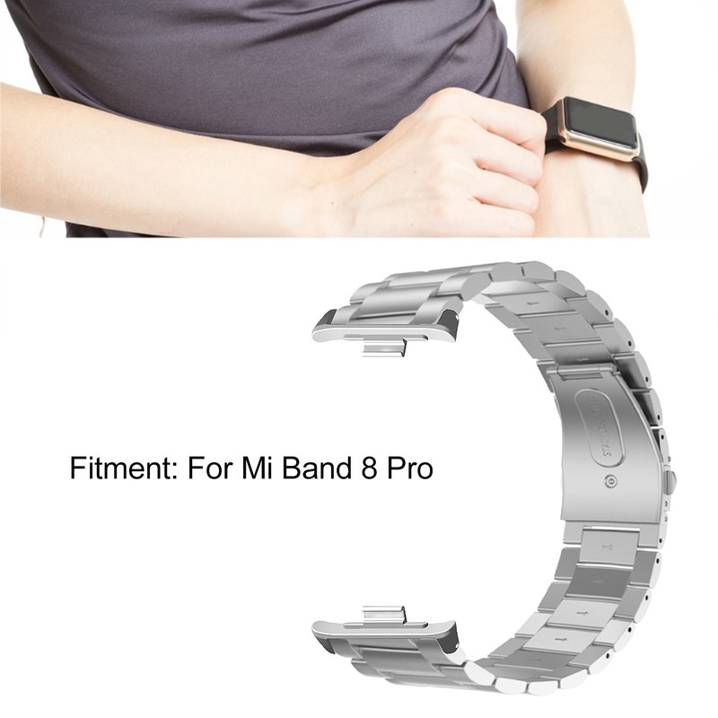 Smartwatch Strap Double Snap 3 Beaded Stainless Steel Replacement Wristband