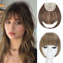 Fashion Clip In Bangs Hair Extensions Front Full Neat Bangs Fringe 2 Clips One Piece Thick Straight Hairpiece Accessories Hairpiece For Women Dark Brown & Gold Blonde