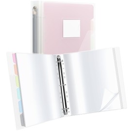 Uquelic Presentation Ring Binder, A4 Display Folder with 50 Punched Pockets and 6 Macaron Color PP Divider Pages, Folder File Plastic Sleeves for Documents, Certificates, Transparent Cover
