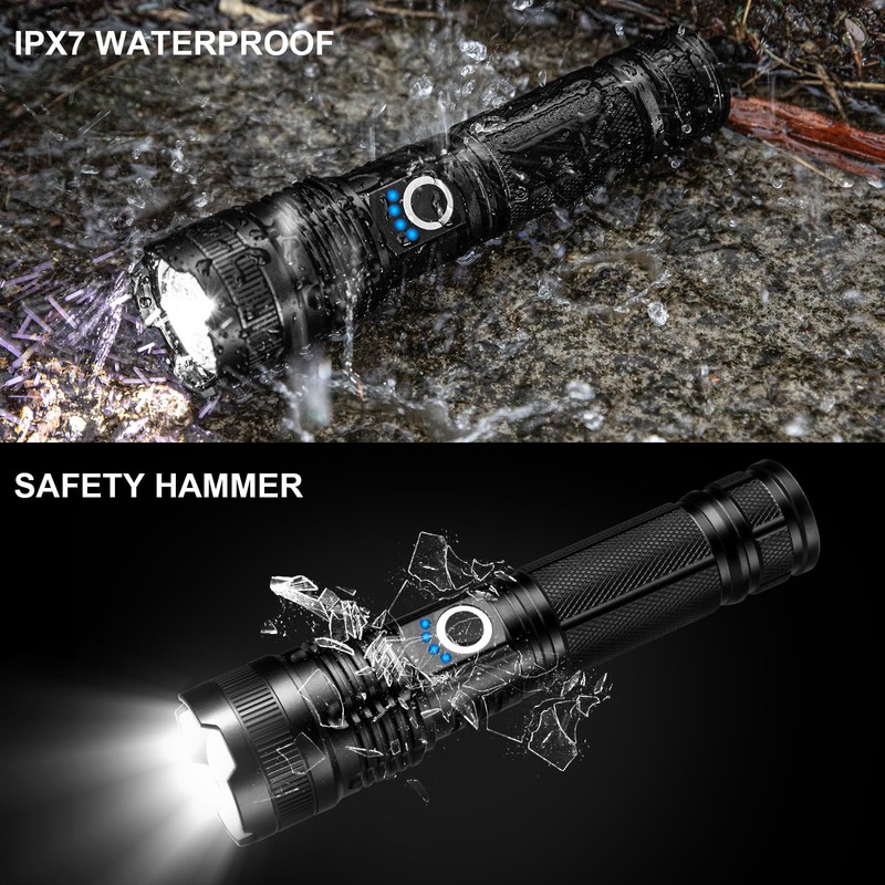 3 Pack Rechargeable Flashlights High Lumens, 990000LM Super Bright LED