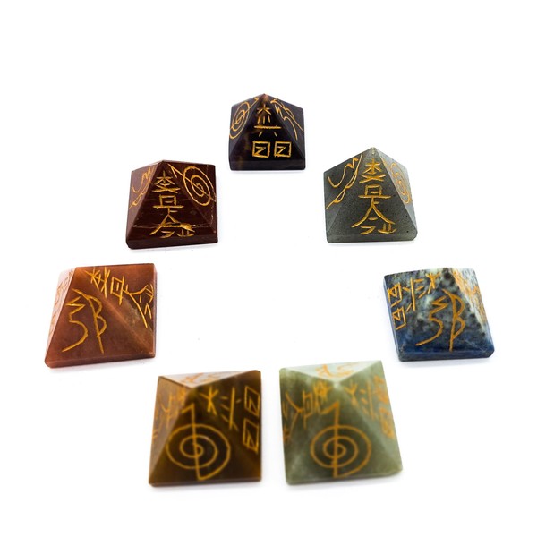 7 Chakra Gemstone Pyramid Set with Reiki Engraving - Energetic