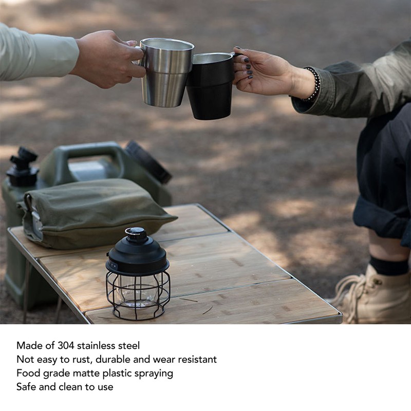 4PCS Camping Double Layer Cups Stainless Steel Food Grade Plastic