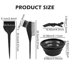 EMVANV 5 PCs Hair Dyeing Set,Hair Dye Coloring Kit Hair Bleach Kit Hair Coloring Tool with Folding Bowl Dyeing Brush Dyeing Comb and Hairpin(Black)