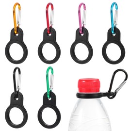 6 Pcs Black Water Bottle Clip, 1 inch Silicone Water Bottle Buckle Holders with Carabiner Belt Clip and D-Ring Hook for Outdoor Activities or Daily Use for Hiking, Camping Traveling Mountain Climbing