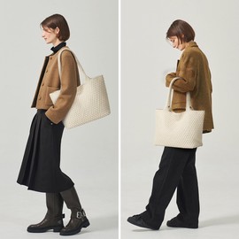 BOYATU Woven Tote Bag Womens Purse: Vegan Leather Shoulder Handbags - Fashion Summer Beach Tote Bags - Large Travel Totes Handwoven Satchel for Holidays (Off White)