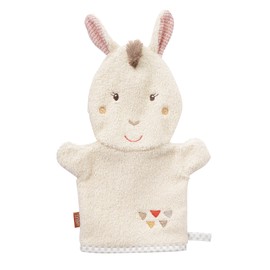 Fehn Wash Glove Donkey - Washcloth with Animal Motif for Happy Bathing Fun, for Babies and Children from 0+ Months 081442 lama beige