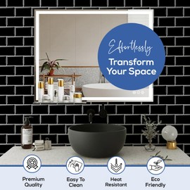 Peel and Stick Backsplash Tile for Kitchen Wall, 12” x 12” Stick On Backsplash 10-Sheet Pack Stick On Tiles for Kitchen or Bathroom with 3D Glass Tile Looks