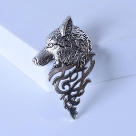 Viking Wolf Pin, Vintage Wolf Head Brooch for Men's Suit, Kilt, and Cloak, Retro Animal Pin for Formal and Casual Wear-silver
