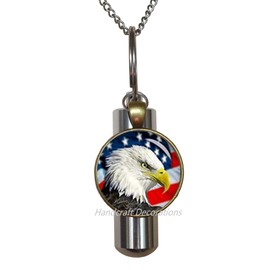 HandcraftDecorations American Bald Eagle URN Cremation URN Necklace，American Flag URN，Charm Cremation URN Necklace Patriot URN.F214