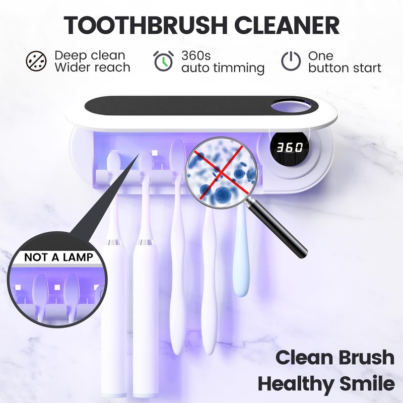 MIMORE Toothbrush Holder, 5 Toothbrush Slots & Timer Function, Cordless