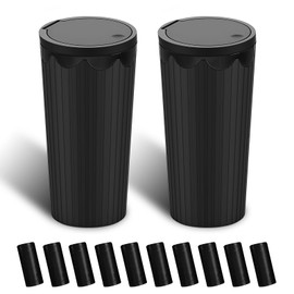 Casbomy 2 Pieces Car Bin with Lid, with 10 Rolls Car Trash Can Rubbish Bags, Waterproof and Odourproof, Portable Mini Rubbish Bin, Rubbish Bin for Car, Suitable for Cars, Offices, Bedrooms