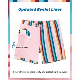 SURF CUZ Mens Swim Trunks with Compression Liner 7" Swimming Trunks Quick Dry Swim Shorts Stretch Bathing Suit Board Shorts Zipper Pockets Beige Vintage Stripes X-Large