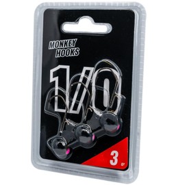 Jig Heads Monkey Hook - Monkey Lures Jig Hooks - 3 Jig Hooks, Zander Hooks, Jig Heads, Fishing Hooks for Rubber Fish, Jig Heads, Zander Hooks - Size 1/0 / 3 g / Black
