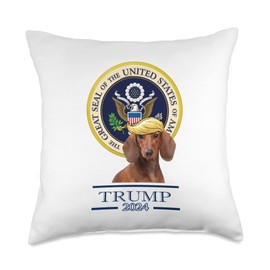 Trump 2024 Dog Trump 2024 Dachshund Throw Pillow, 18x18, Multicolor