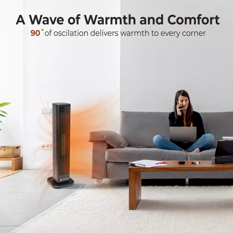 Comfort Zone 30" Oscillating Tower Space Heater with Remote Control