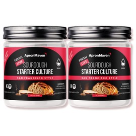 2 Pack - Apron Maven Premium Sourdough Starter Culture - Chewy Tangy San Francisco Style - Fresh Live Liquid Sour Dough in Jar - With Simple Beginner Friendly Feeding Instructions and Customer Support - Homemade Bread Baking Supplies