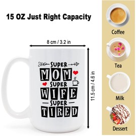 Eweisheit 15 Ounces “Super Mom Super Wife Super Tired” Mug, Momma Gift from Daughter or Son, Mother’s Day Gifts for Wife from Husband