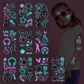 10 Hojas Brillan en la Oscuridad Tatuajes para Niños Adultos, Seguro y Fácil de Usar Neón Temporal Tatuajes de Música, Notas de Música UV Tatuajes Luz Negra, Brillan en la Oscuridad Fiesta de Maquillaje Suministros Fiesta de Favores (Estilo-A)