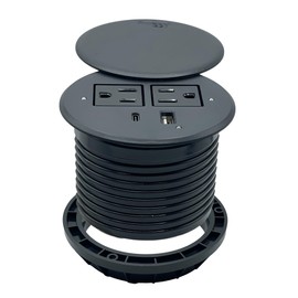 ApexDesk Desktop Power Grommet with 2X AC Outlets, 1x USB-C and 1x USB-A Charging Ports. Fits 3.15" Round Desk Grommet Holes - Black with Cover