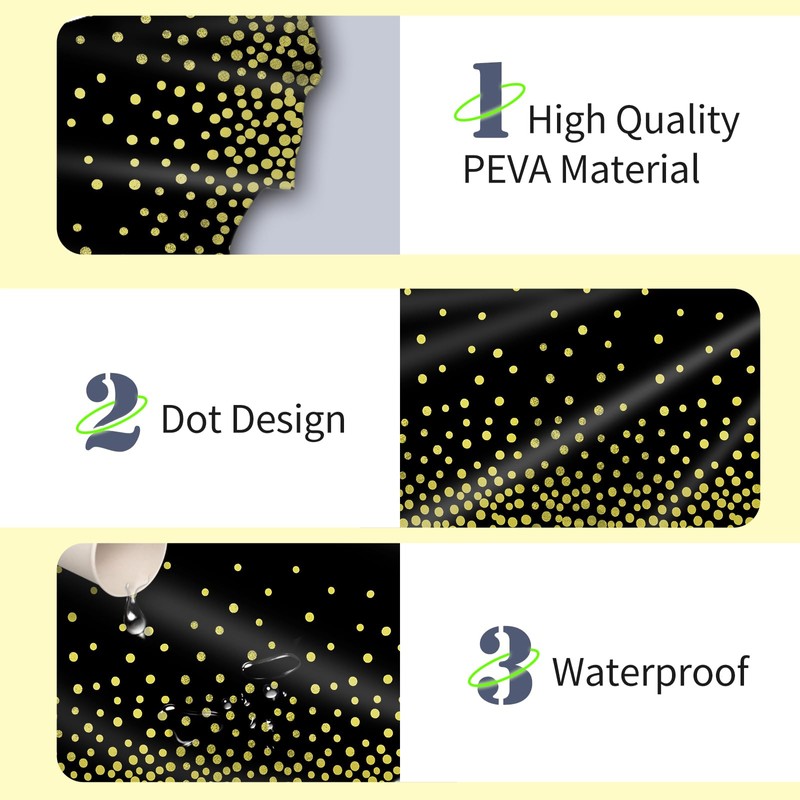 2Pcs Black Gold Dot Plastic Disposable Tablecloths, 137 x 274cm