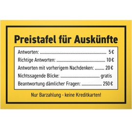 DankeDir! Price Board Information - Plastic Sign 30 x 20 cm - Saying Sign Door Sign Wall Decoration Saying Funny Birthday Gift - Party Decoration Party Gift Idea Colleagues Friends Gift
