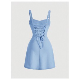 Floerns Women's Ruched Bust Knot Front Cami Dress Lace Up A Line Short Corset Dresses Blue Large