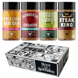 Fire & Smoke Society Meat & Potatoes Seasoning Variety Pack | BBQ Rubs, Gifts for Men, Fathers Day | Steak Rub, Chicken, Burger Seasoning, Brisket Rub| Large Spices Set (4-Pack)