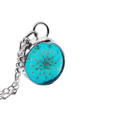 Stained Glass Queen Anne's Lace Necklace for Women, Real Pressed Flower Jewelry Gift, Wildflower Pendant, Hand Made in USA, 4th Anniversary Gift, Artisan Hand Crafted by Bayou Glass Arts (Peacock22sf)