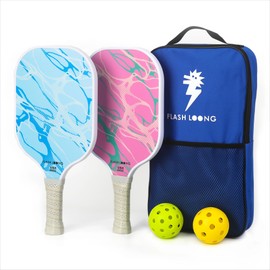 Cute Fiberglass Pickleball Paddles Set of 2, 2024 Perfect for Outdoor Fun, Pink and Blue Design with Bag & Balls - Ideal for Women, Girls, Kids, and Men
