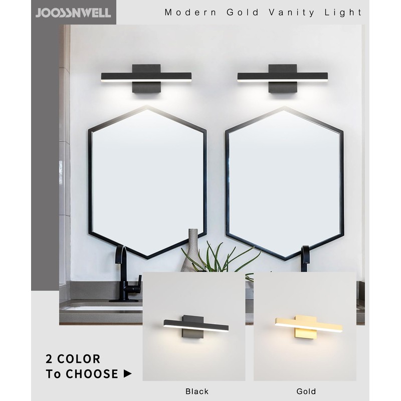 Joossnwell Black Bathroom Vanity Light Fixtures Dimmable 5CCT LED Bathroom
