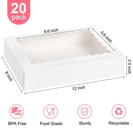 Kucoele 30 PCS Bakery Boxes with Window, 12 x 8 x 2.5 Inches Pastry Boxes Auto-Popup Treat Boxes for Chocolate Covered Strawberries, Cookies, Muffins, Donuts, Breakable Hearts