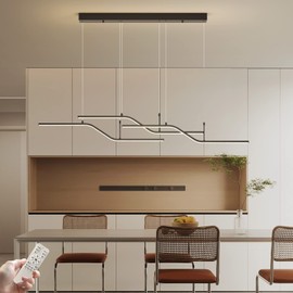 Siittoo Modern Black Pendant Light, 45W Dimmable LED Chandelier Lighting Fixture with Remote, 3-Light Wave Linear Hanging Pendant Light Fixture for Dining Room Kitchen Island Restaurant (52'')